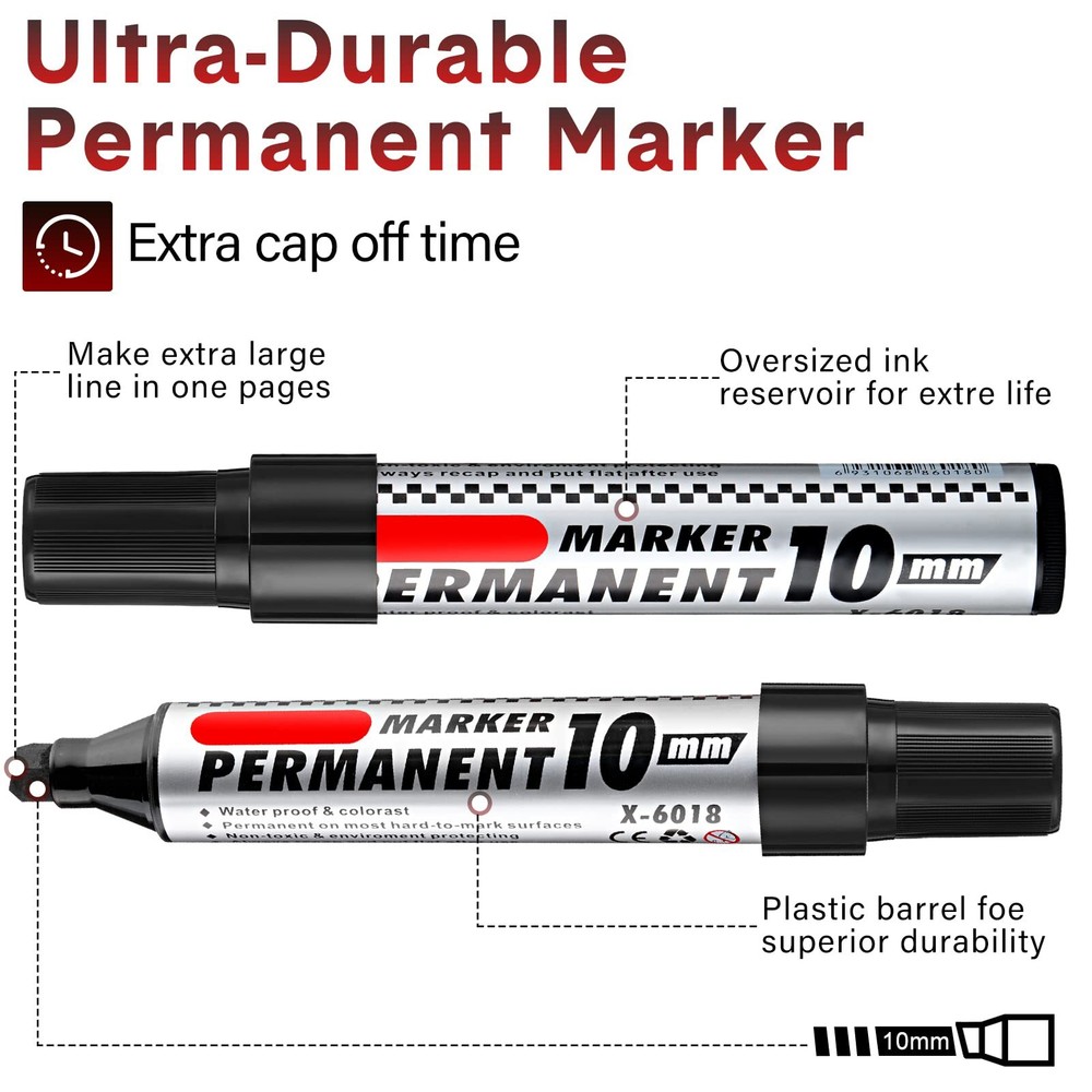 24 Pack Jumbo Size Permanent Markers Bulk Permanent Marker Set Chisel Tip Mar...