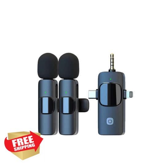 3-in-1 Wireless Lavalier Mics iPhone Android Camera USB-C 70ft