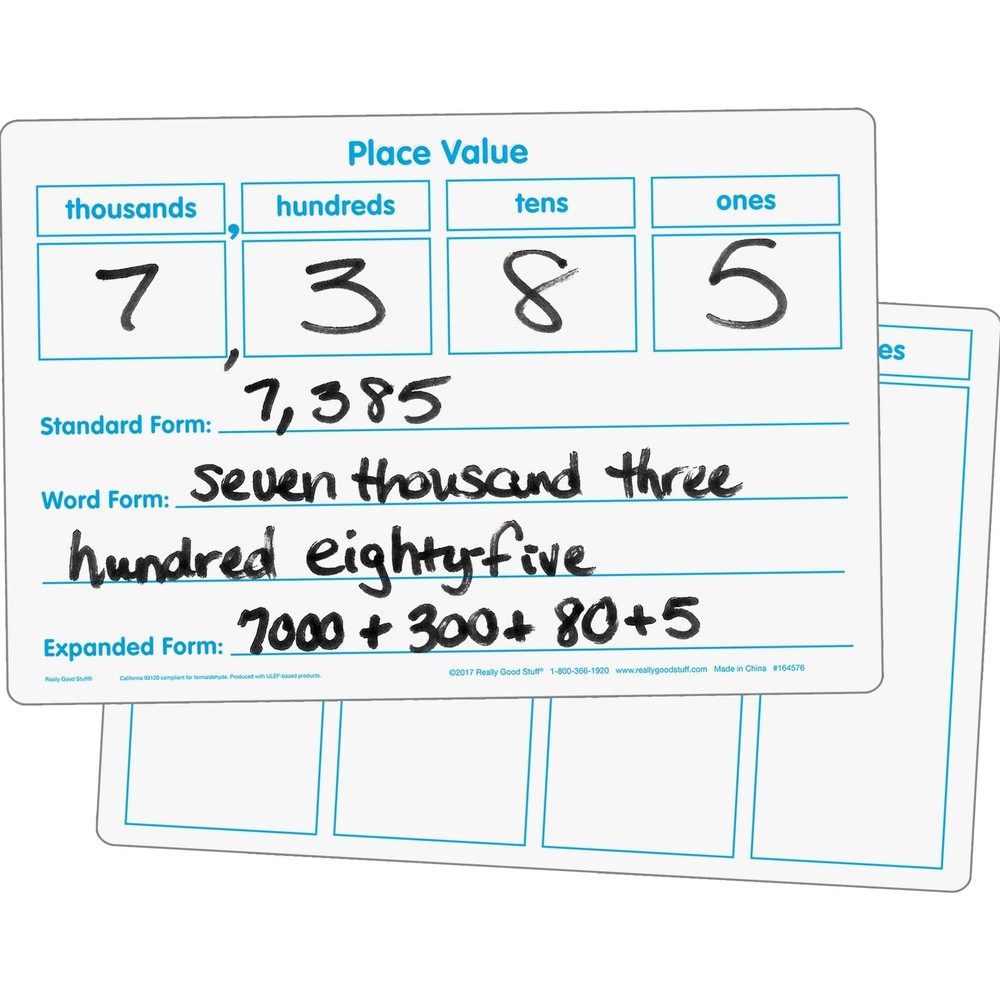 Really Good Stuff Basic Place Value Dry Erase Boards - 6 Boards