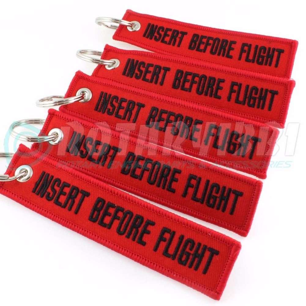 INSERT BEFORE FLIGHT QTY= 5 PCS RED/black KEYCHAIN RING TAGS CABIN CREW
