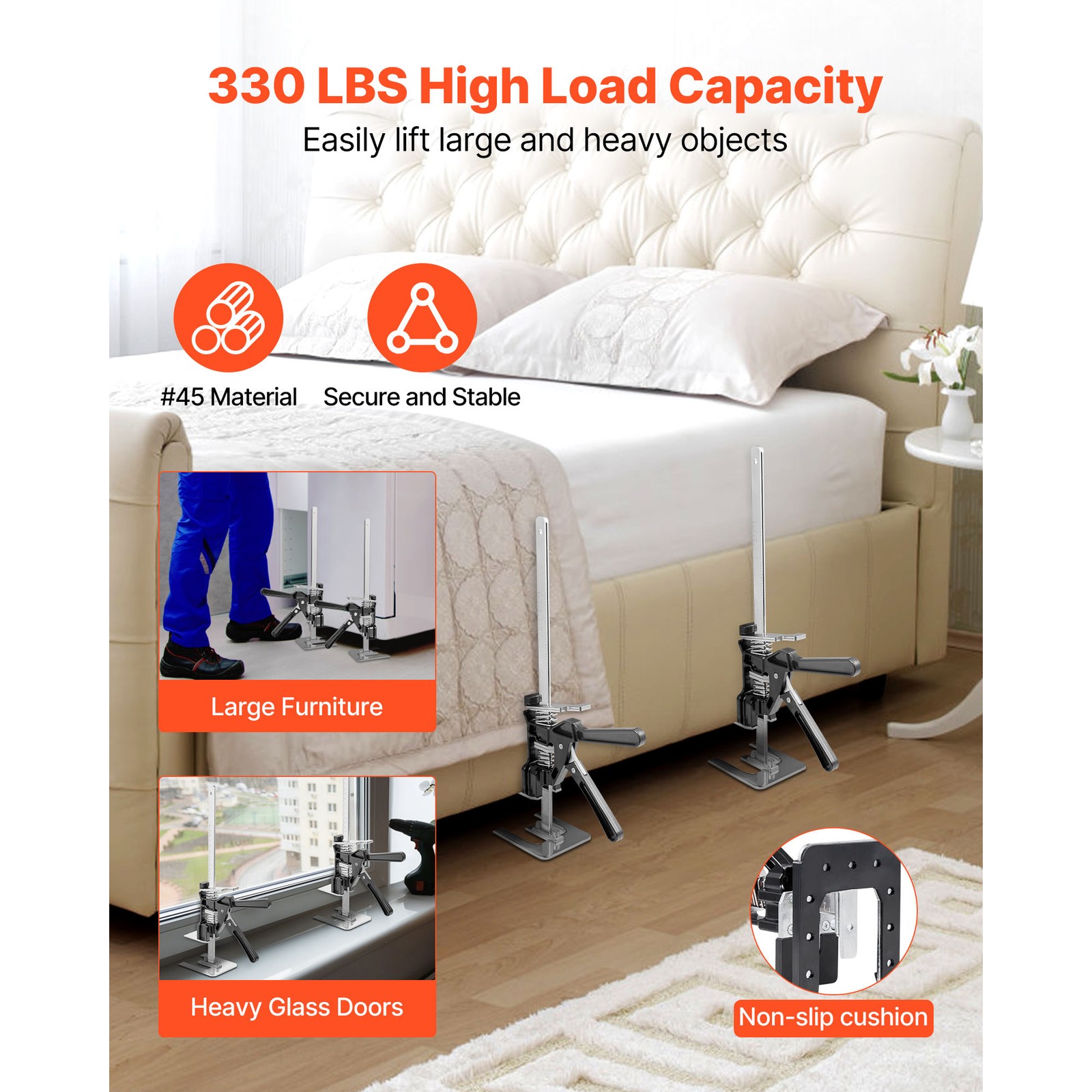 Labor Saving Arm Jack 2 PCS 330lbs Bearing Capacity Lifting up to 9.8" Black