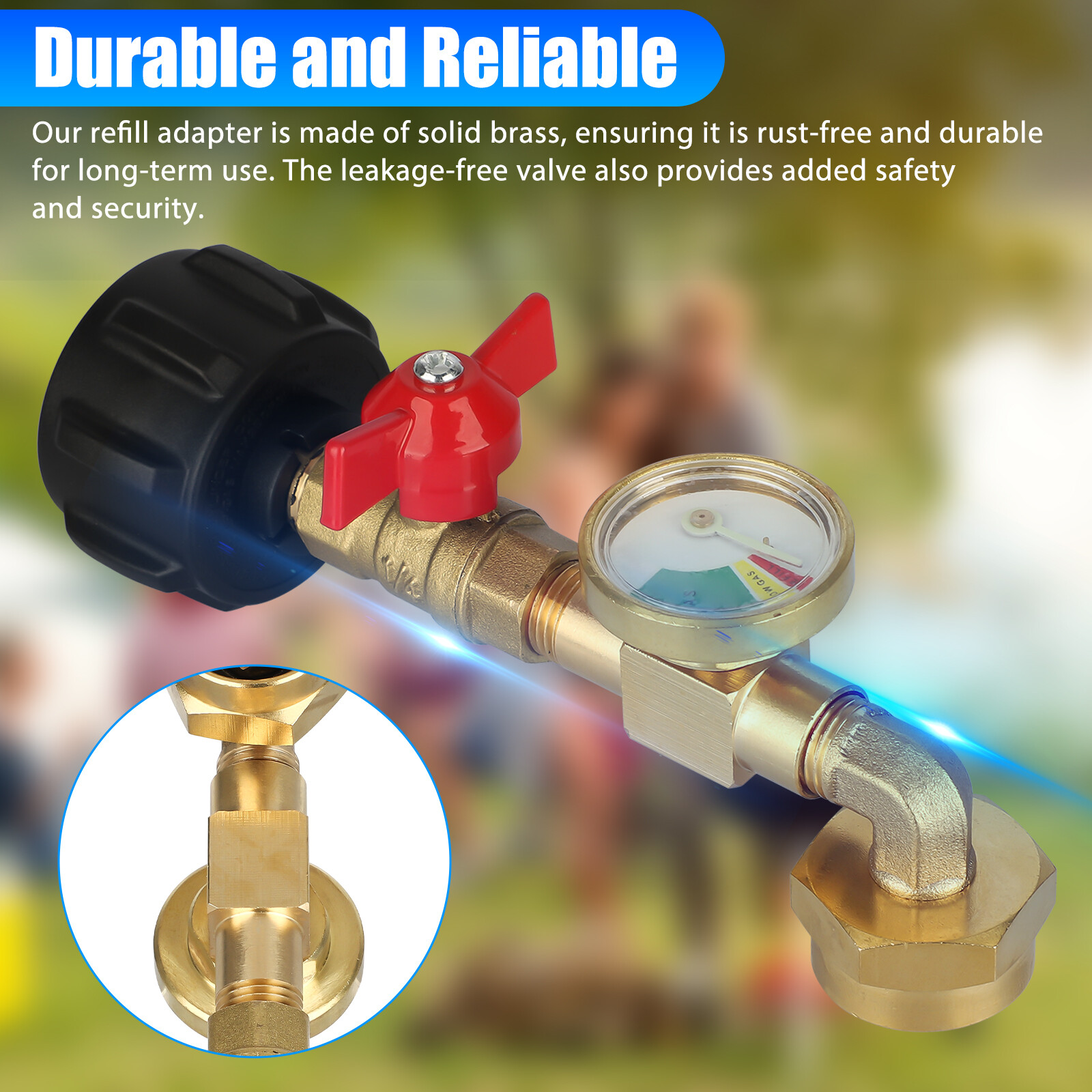Propane Refill Adapter w/ON-Off Valve and Gauge Fill 1Lb Bottle From 5-40Lb Tank