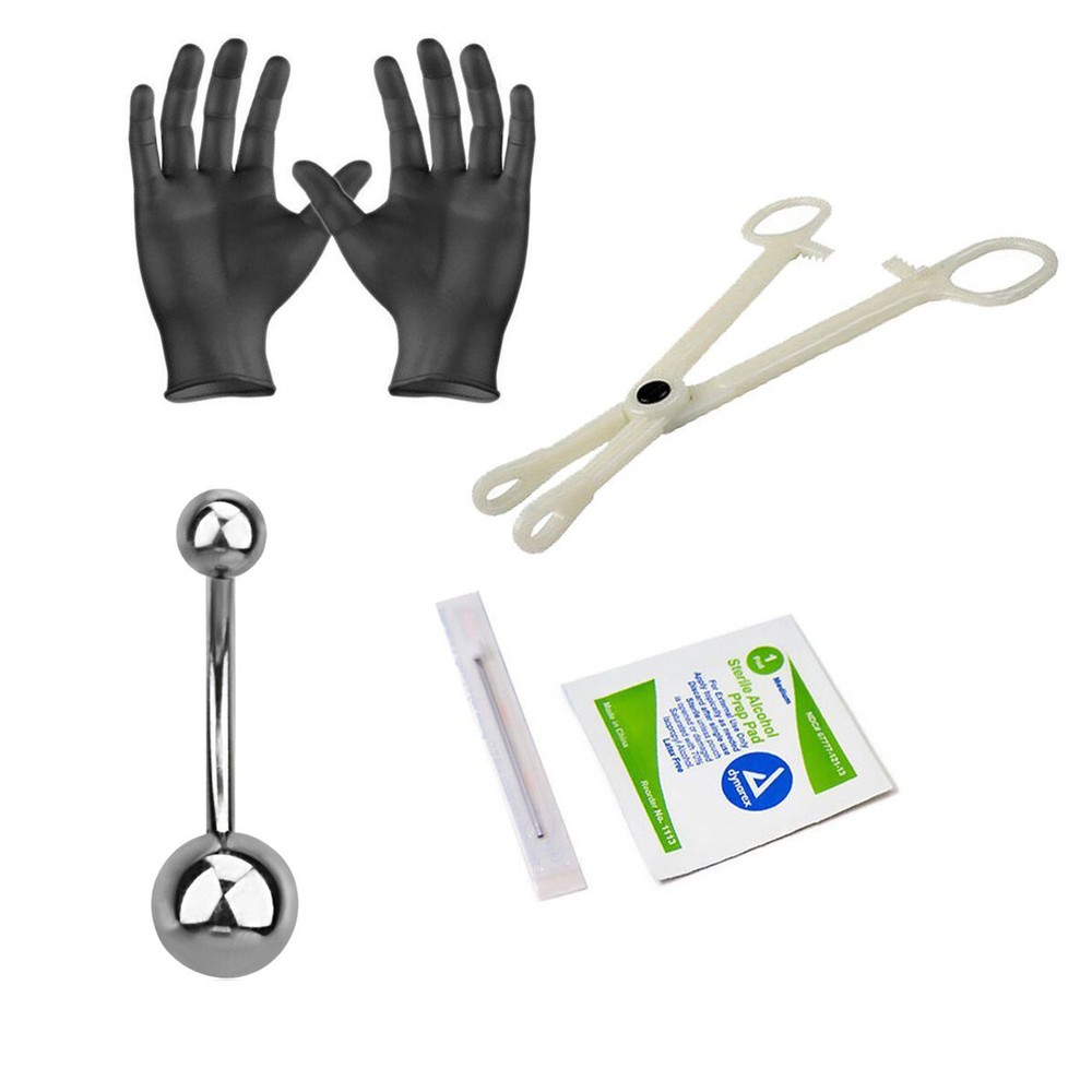 Sterilized Piercing Kit Titanium Belly Button Ring 14G Forceps Needles Gloves