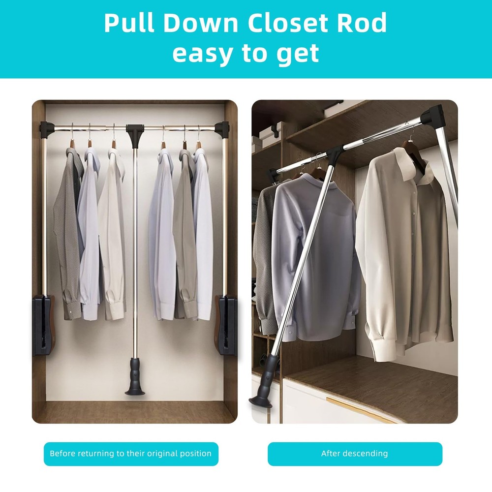 STORKING Pull Down Closet Rod 26"-35", Adjustable Side 35 inch, chrome