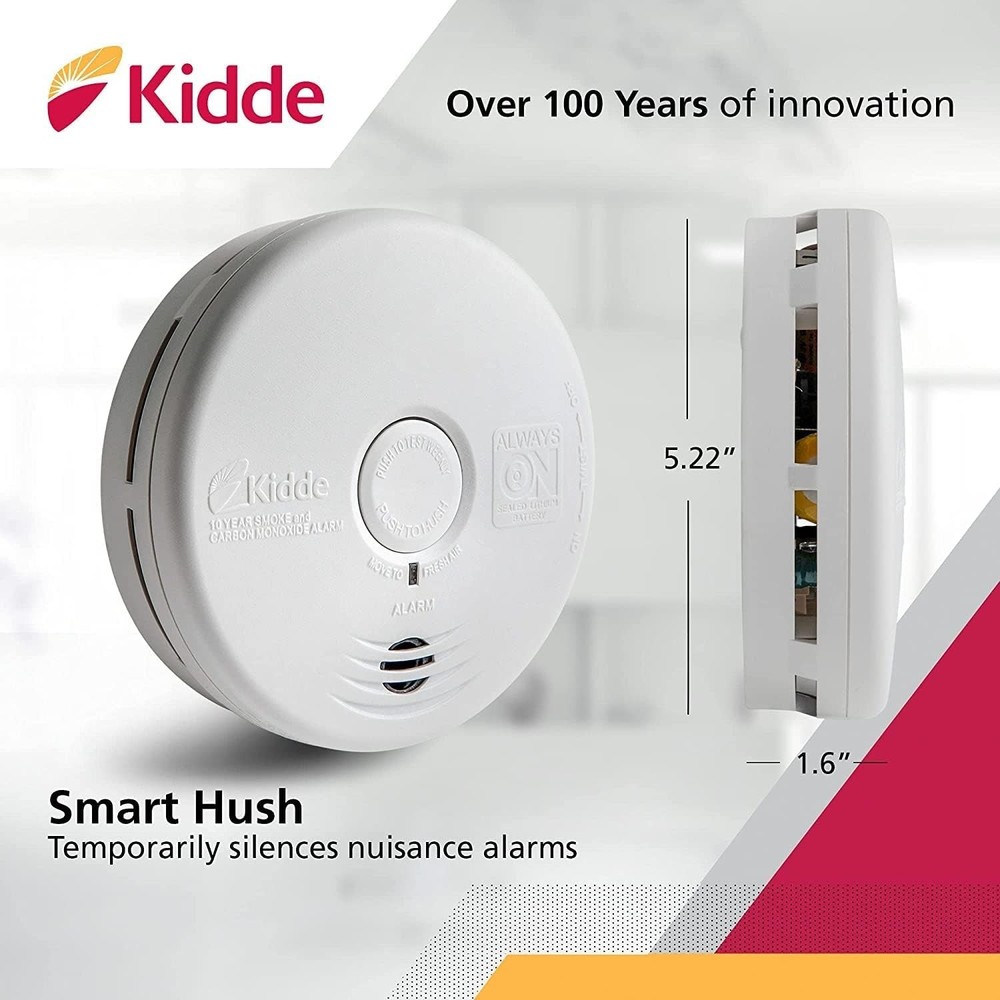 Smoke & Carbon Monoxide Detector Combo, 10- Battery, Replacement Alert, 4 Cou...