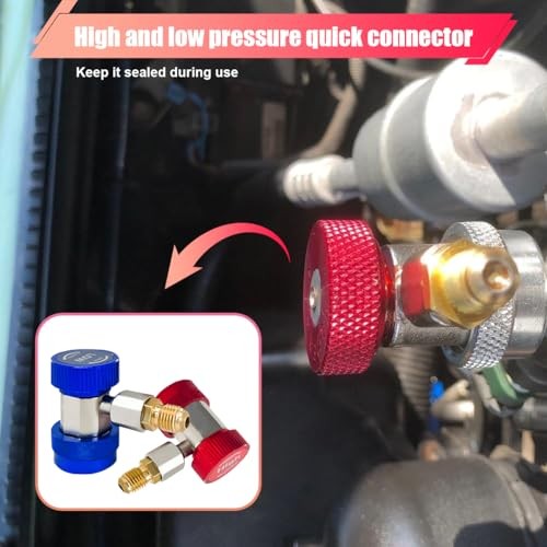 2PCS R134a Quick Coupler Adapter - Adjustable 1/4" Flare High/Low-Pressure
