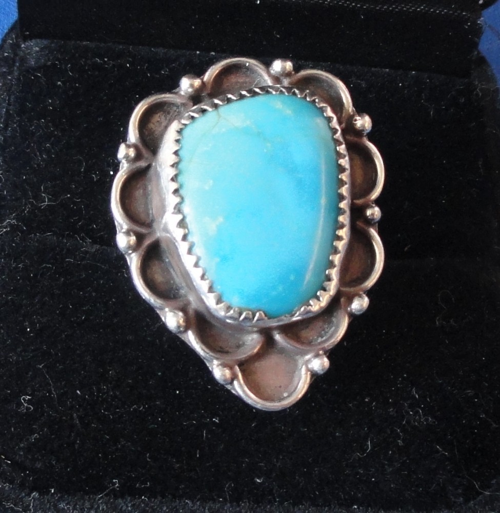 Silver Artisan  Hand Crafted Turquoise Ring - Size 6 - -