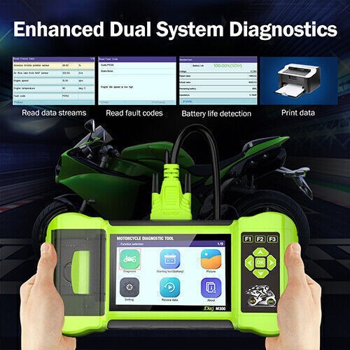 JDiag M300 Motorcycle Diagnostic OBD2 Scanner Full Version Dual System Testing