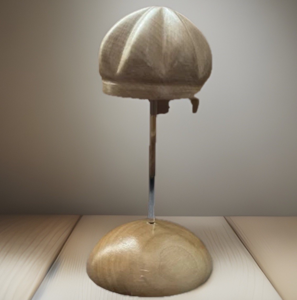 Set of 2 BINI FIRENZE 7.5" Wood Hat Sculptures & Base Glass Stand ITALY -CUTE!!