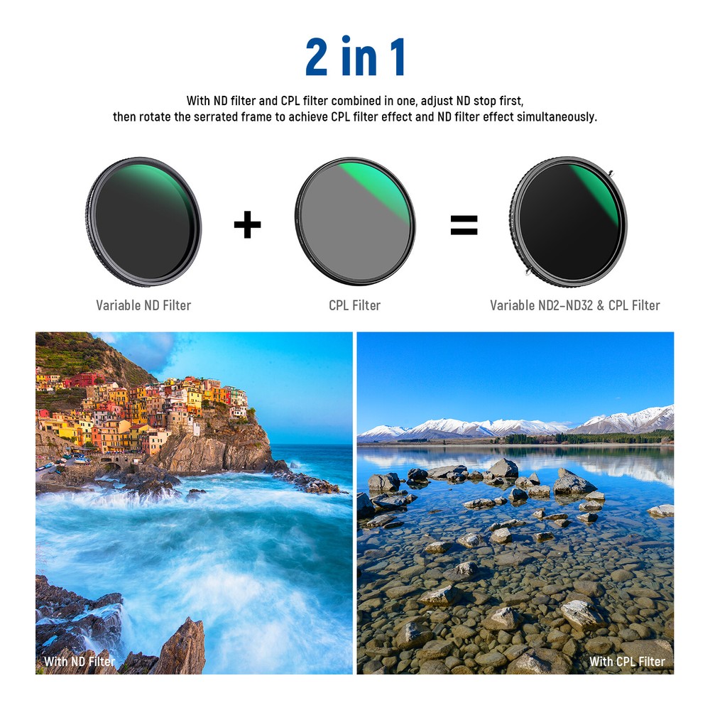 NEEWER 2 in 1 77mm HD Variable ND Filter ND2–ND32 Filter and CPL Filter