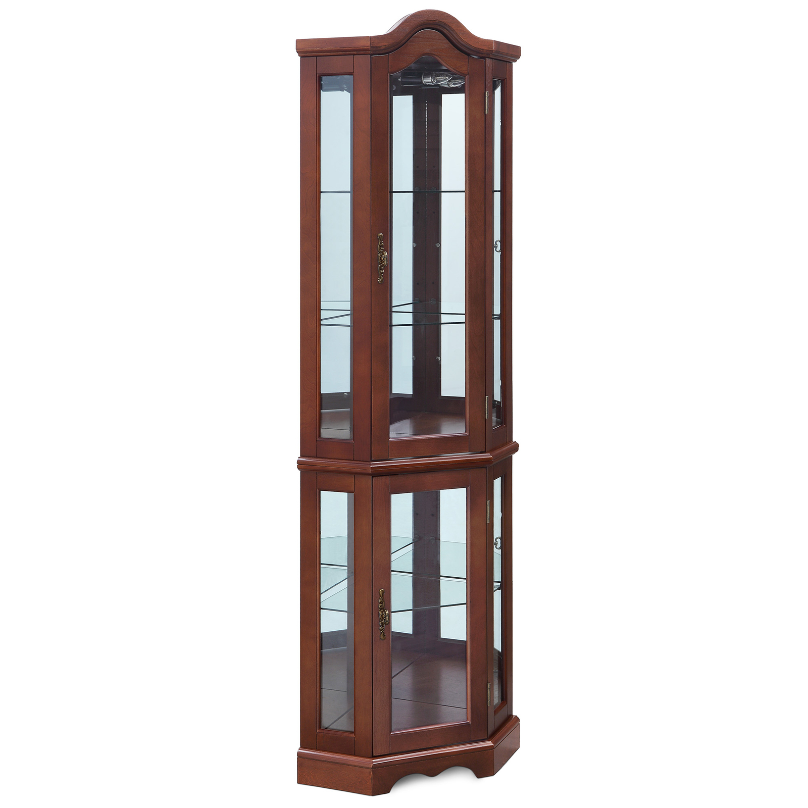 Canted Front Lighted Corner Cabinet W/ 5-Tier Shelves