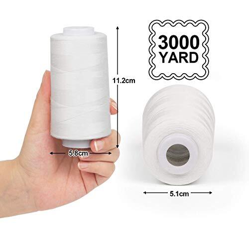 4 x 3000 Yards Serger Thread Spools White Polyester Sewing Thread Overlock Cone