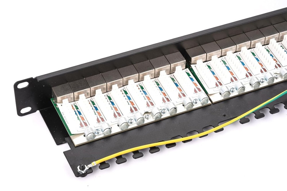 24-Port Shielded Cat6A Patch Panel 1U 19" Rackmount 10Gbps Ethernet RJ45 Network