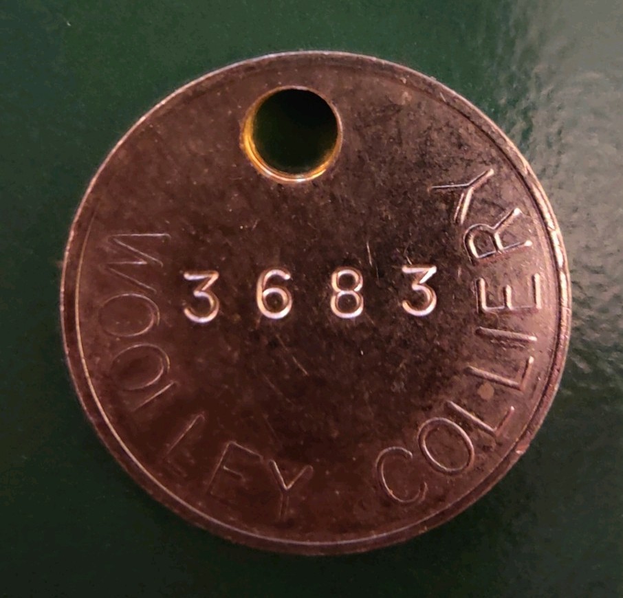 Woolley Colliery Pit Check Tally Token marked Woolley Colliery 3683