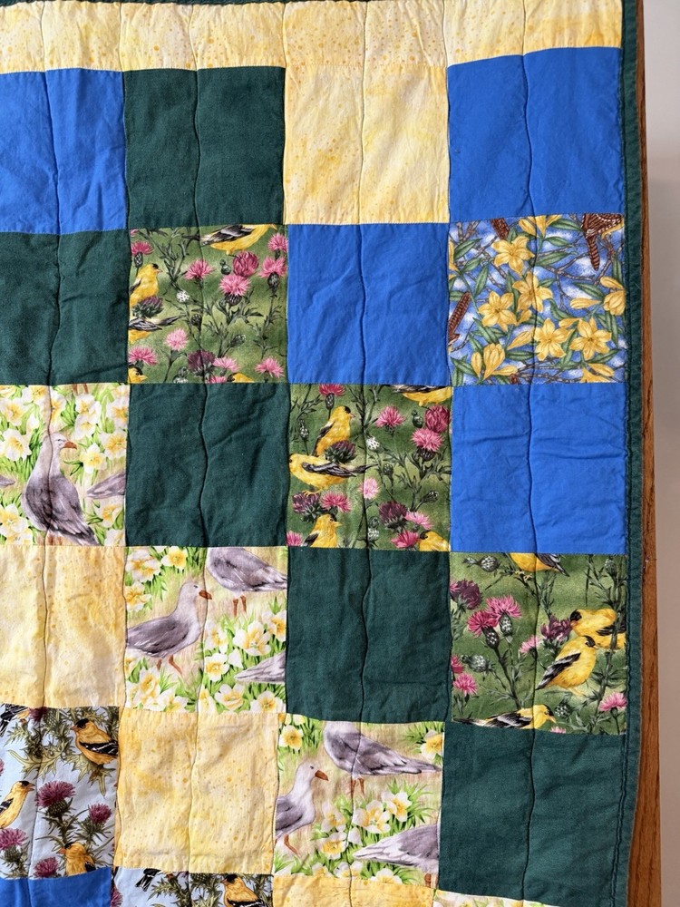 Patchwork Quilt Throw Blanket Handmade Signed Multicolor Reversible 56”x39”