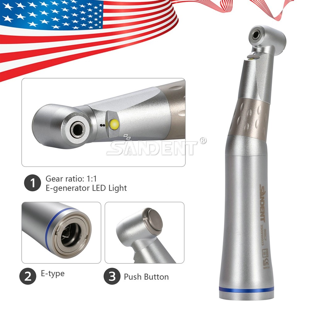 Dental 1:1 Contra Angle E-generator LED Internal Way Low Speed Handpiece E-type