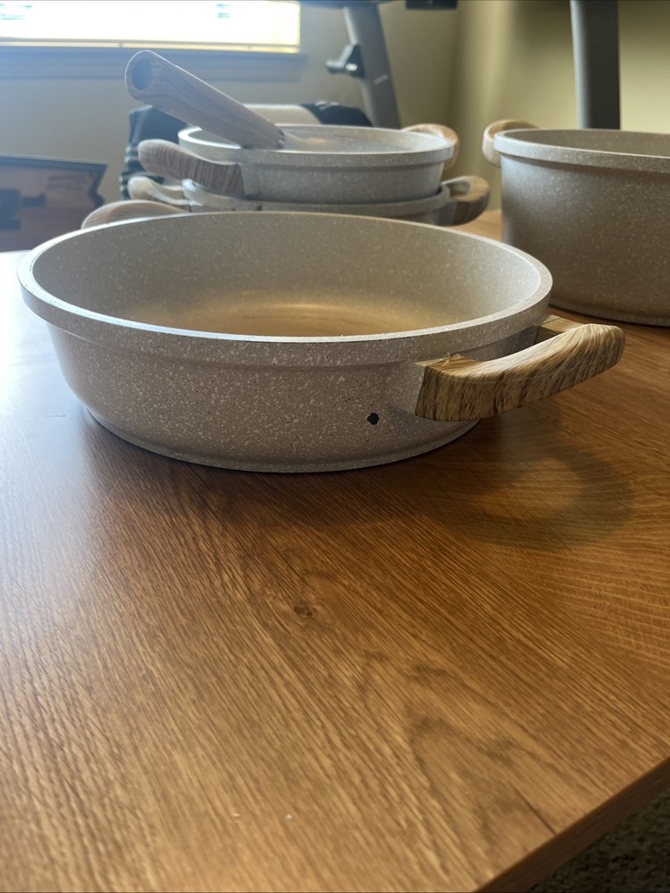 14-Piece Speckled Beige Masterclass Premium Cookware Set.