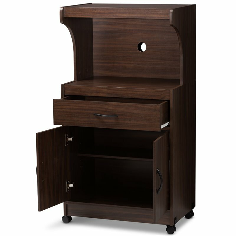 Baxton Studio Tannis Microwave Stand in Dark Walnut Brown
