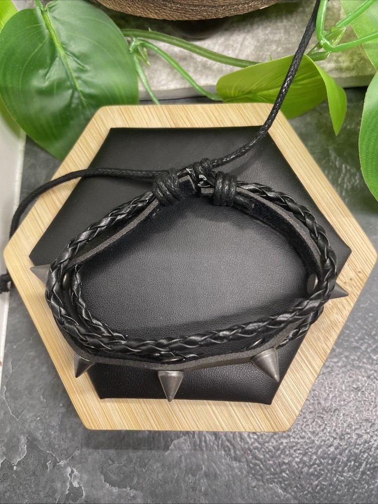 7-10” Leather Punk Bracelet Stackable Adjustable Tie New Free Ship B126