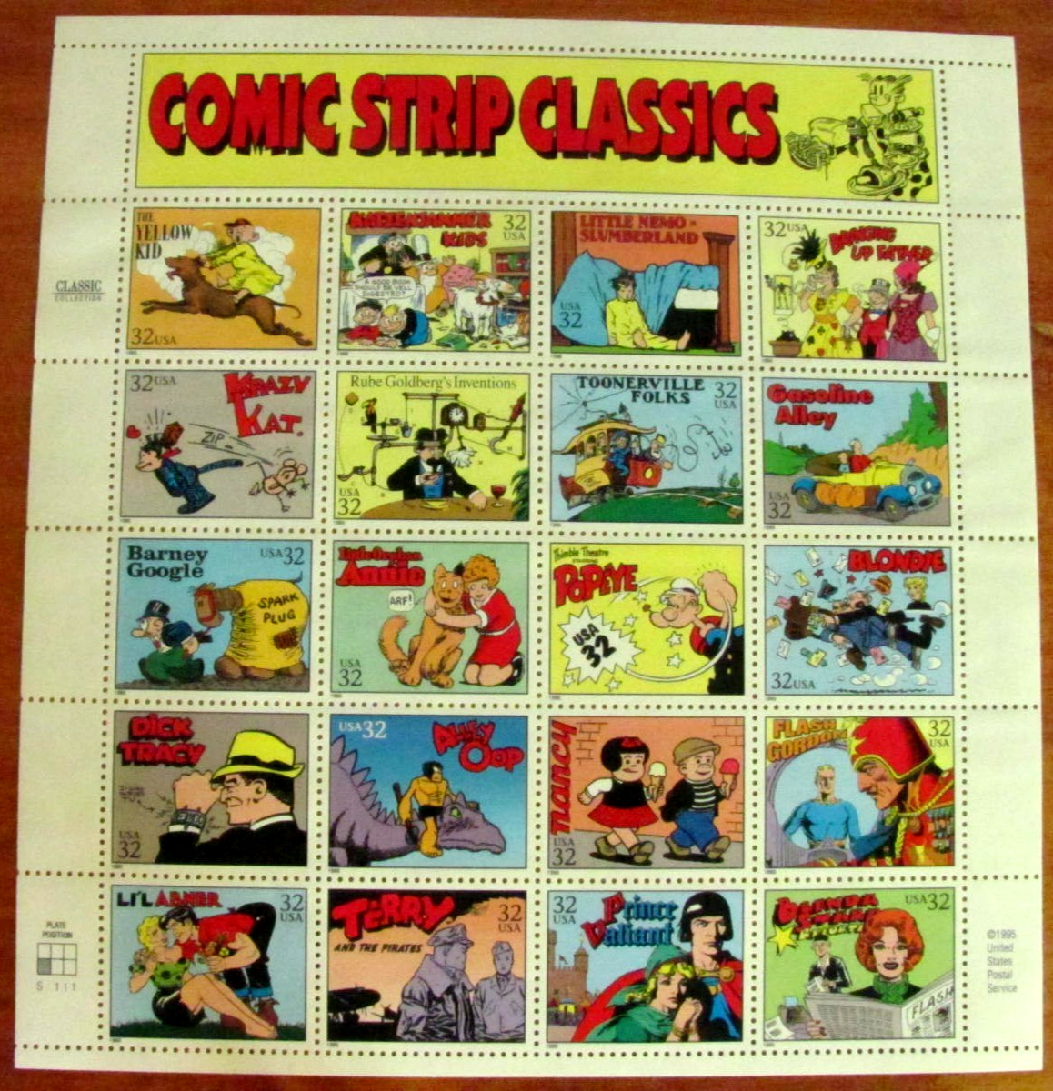 US SCOTT 3000 COMIC STRIP CLASSICS SHEET (PANE) OF 20 STAMPS 32 CENTS FACE MNH