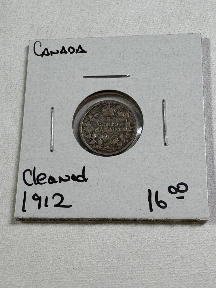 1912 Canada 5 Cents Small Silver Coin Cleaned