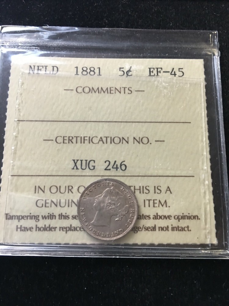 1881  ICCS Graded, Newfoundland ¢5 Cent, **EF-45**