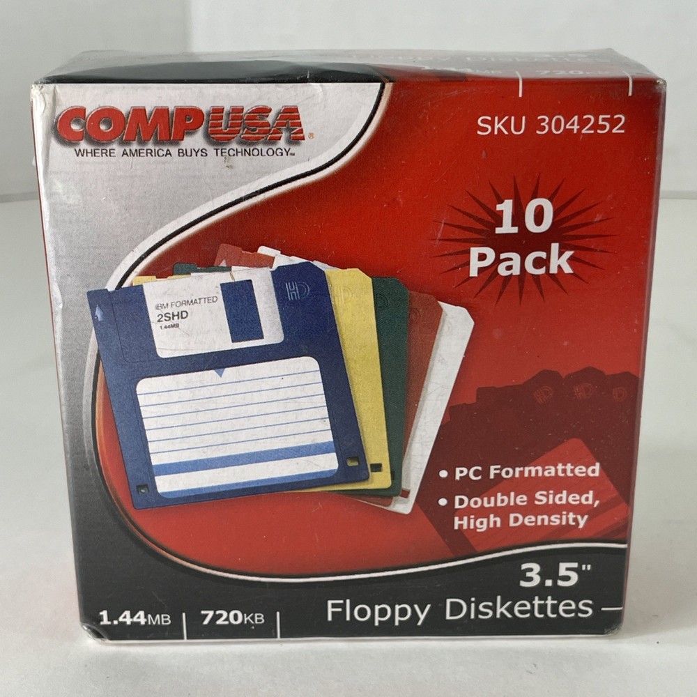 COMP USA 3.5" Floppy Disc Diskettes 1.44MB Double Sided High Density Formatted