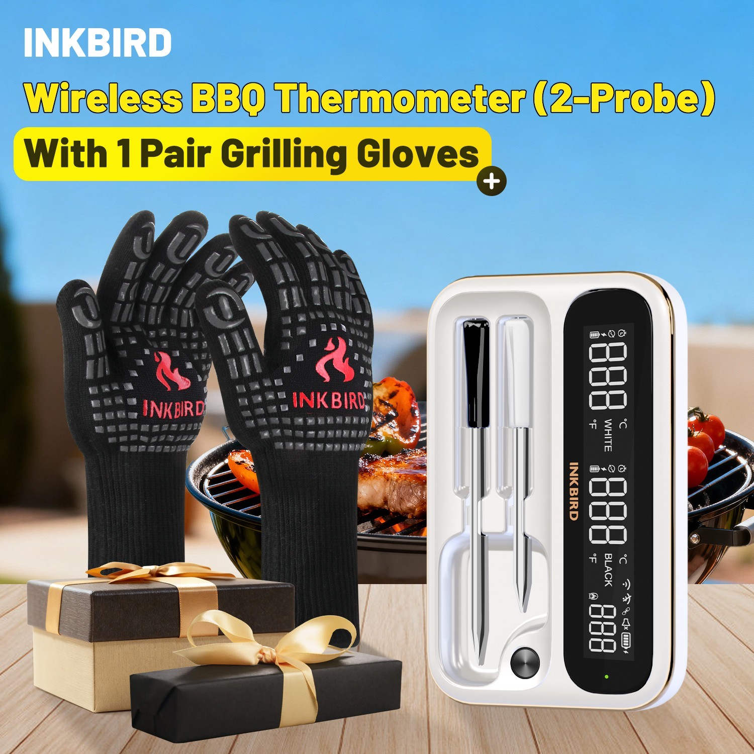 INKBIRD Wireless Meat Thermometer 5G WiFi BBQ Smoker Oven Mitts Grilling Gloves