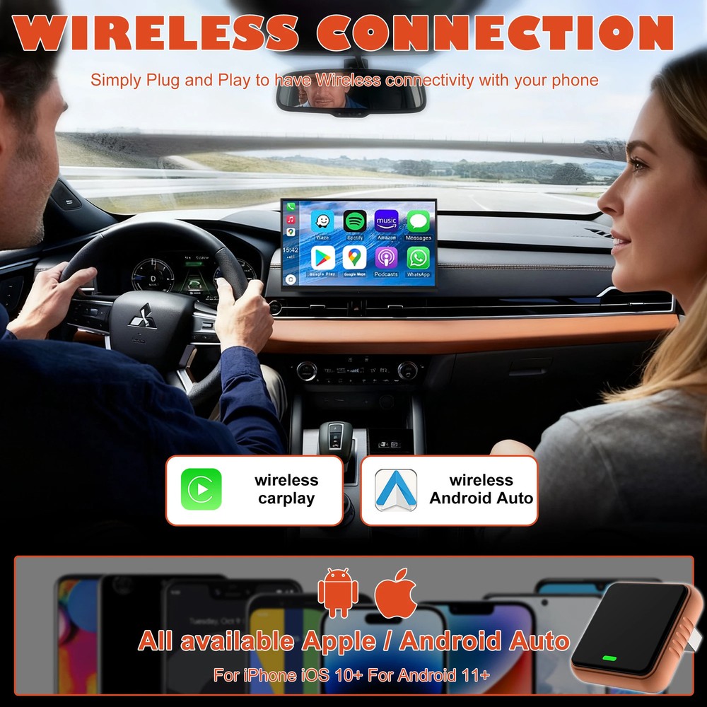 2026 mini 2IN1 Carplay Android Auto Adapter Wired to Wireless Control Plug&Play
