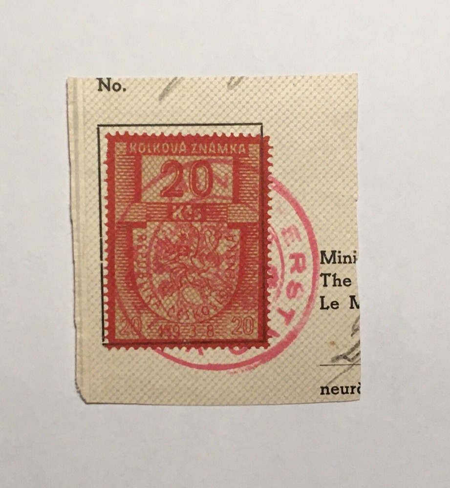 1938  Consular Stamp On Visa Fragment Czechoslovakia
