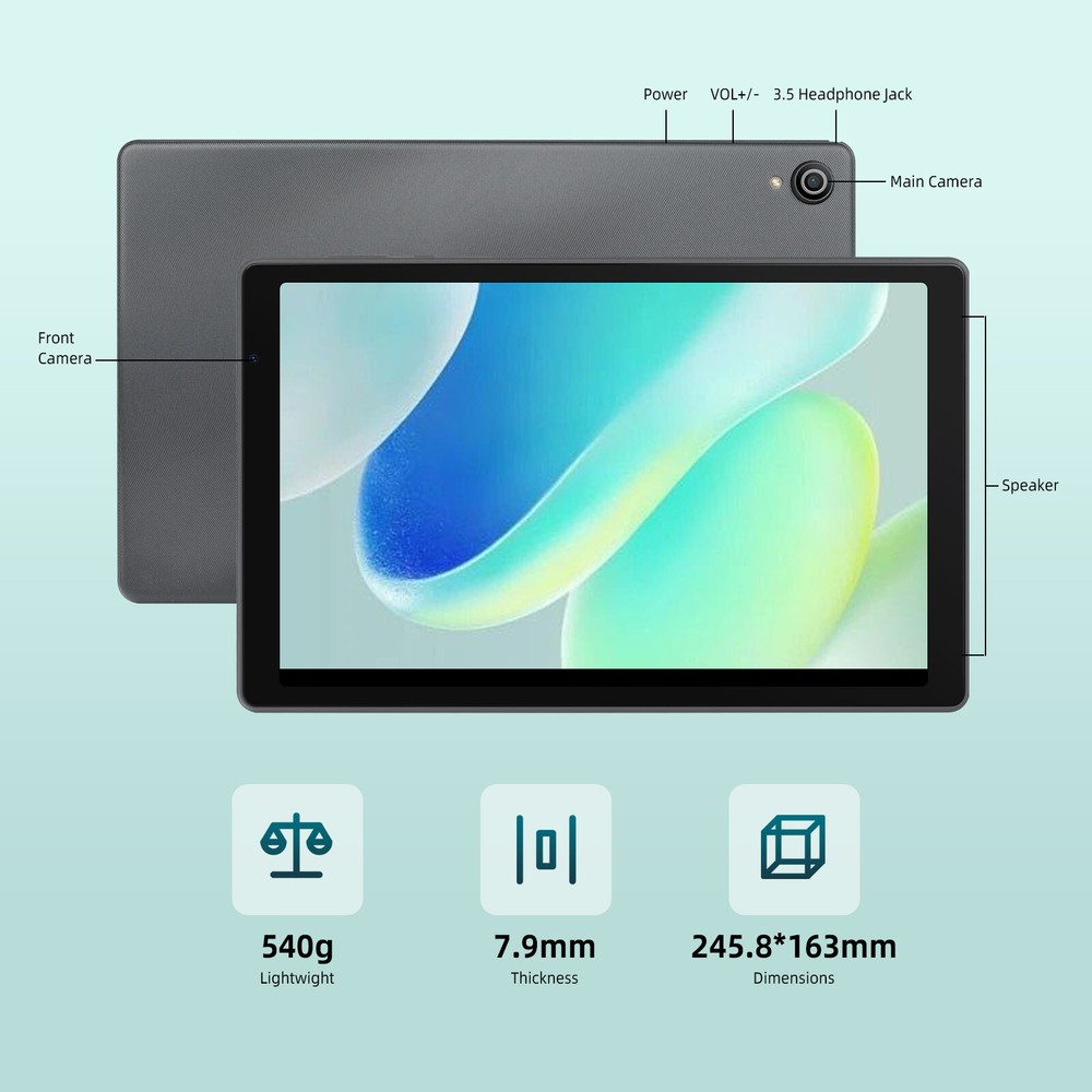 2025 10.1'' Tablet Octa-Core Android13 Tablet 6+64GB Dual Camera Bluetooth WIFI