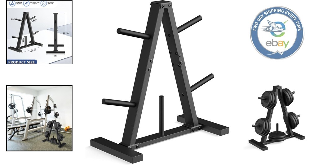Space-Saving Weight Plate Tree Rack - Sturdy Metal Construction, Black Finish