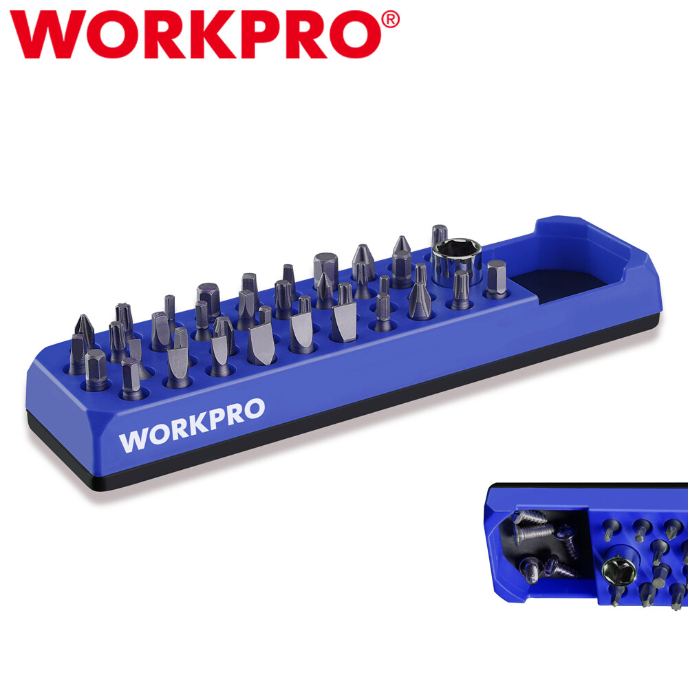 WORKPRO Magnetic 1/4 Hex Bit Organizer Screwdriver Drill Bit Holder Storage Tray