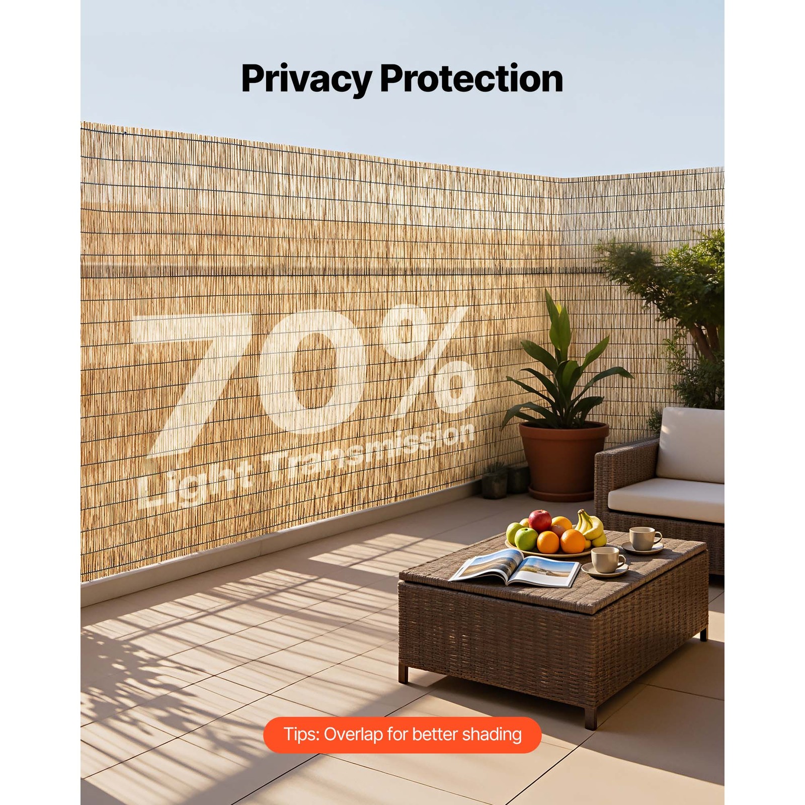 Uimoso Natural Reed Fence Panel 5.58 x 16.4 ft Privacy Screen Roll for Garden