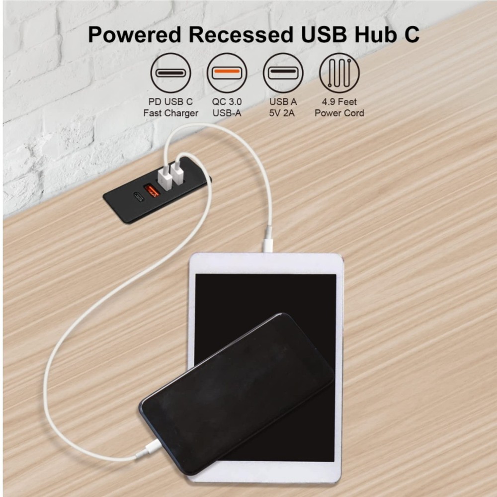 Recessed USB Hub C Mountable USB C Power Strip Outlets