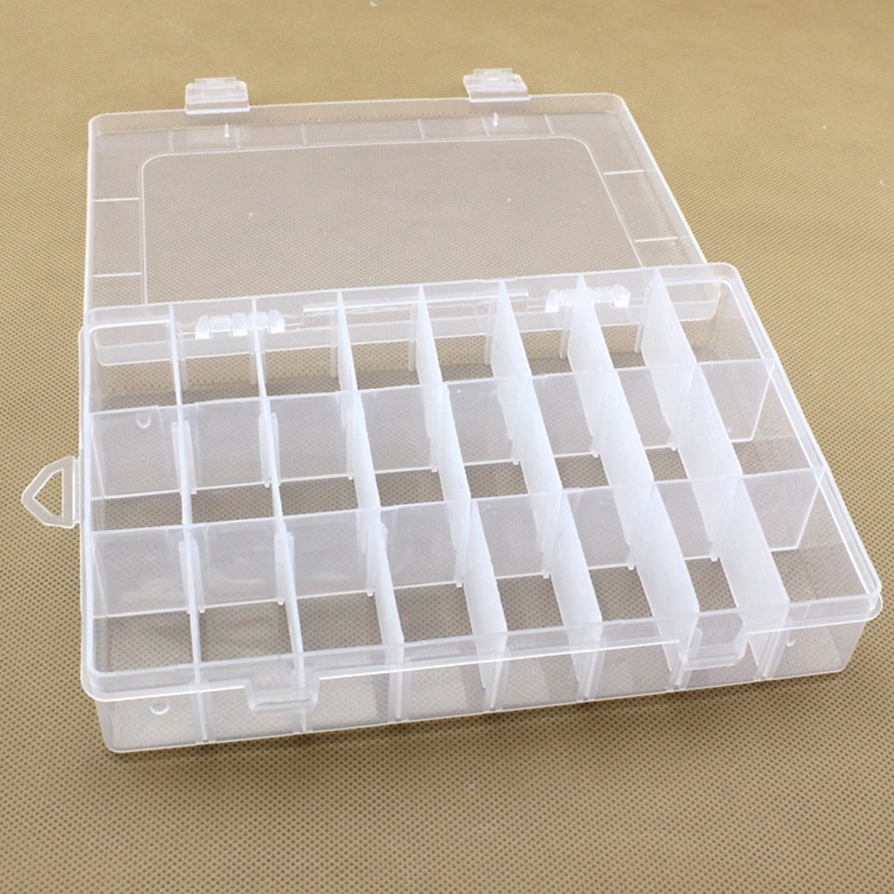 Clear Plastic Organizer Box Case 24 Grids Craft Beads Display Storage Container
