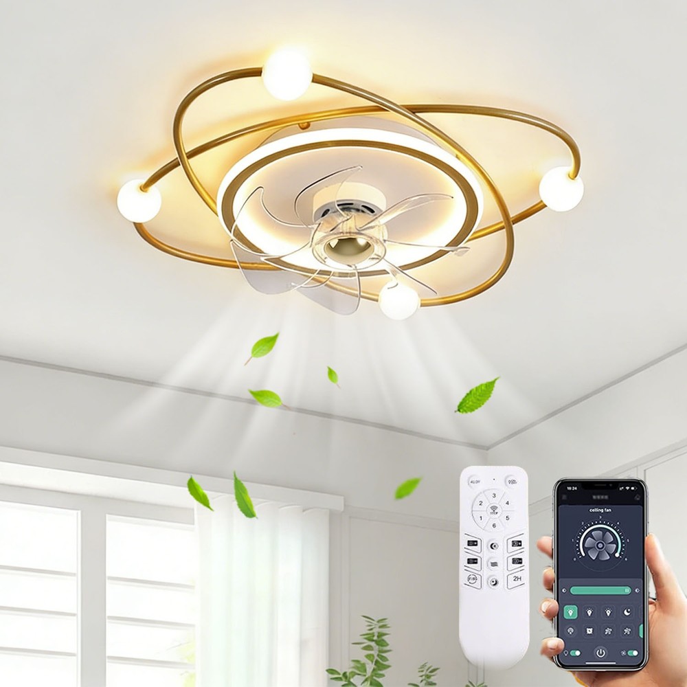 Recessed Ceiling Fan Light Creative Design Studyroom 3-colour Light Dimmable