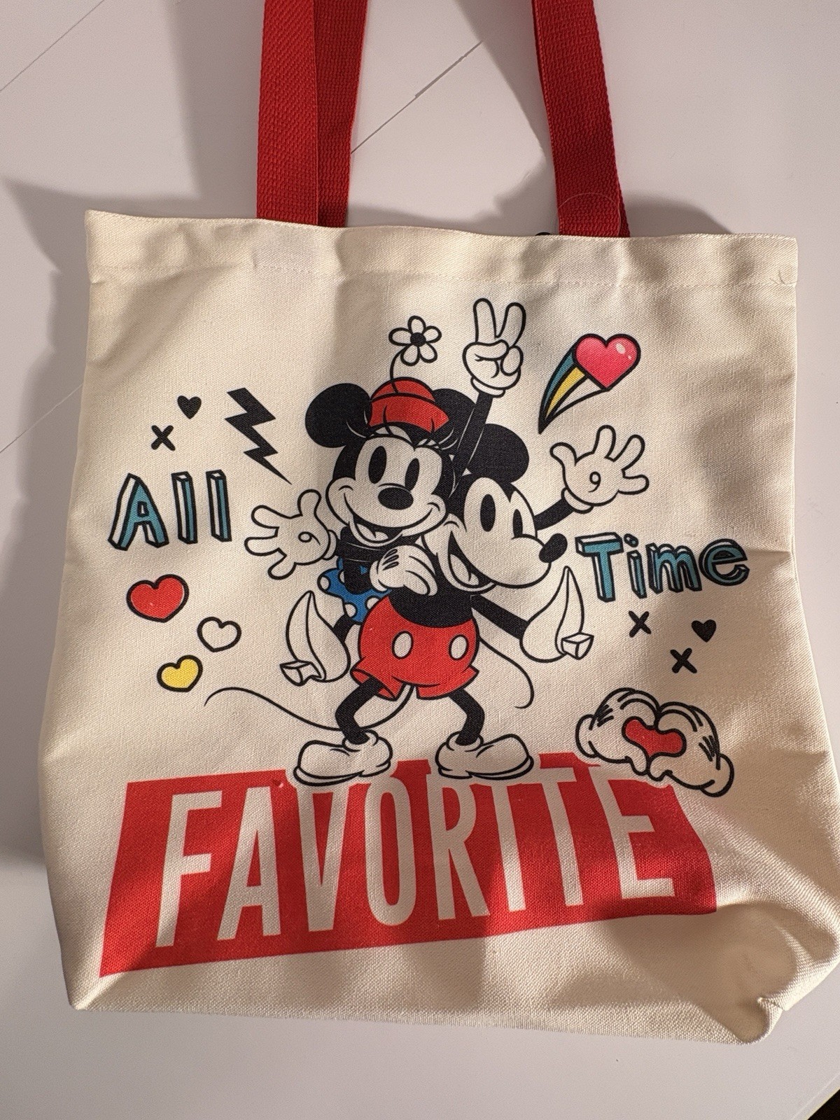 Disney Mickey Mouse Minnie Mouse Medium Tote Bag Cream Red Black Multicolor