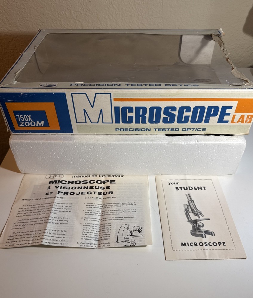 Vintage 750X Microscope Lab Kit Creative Science Precision Tested Optics Box