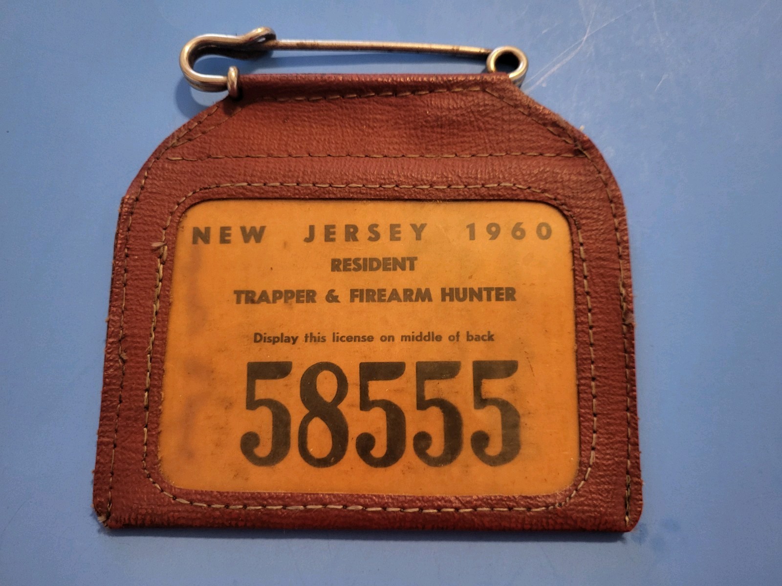 Vintage 1960 New Jersey Resident Trapper & Firearm Hunter Back Tag