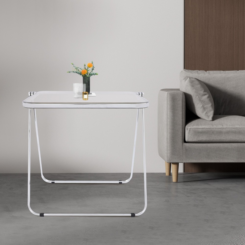 Clear Foldable Side Table, Tiny Desk for Home Office, Small Computer Desk