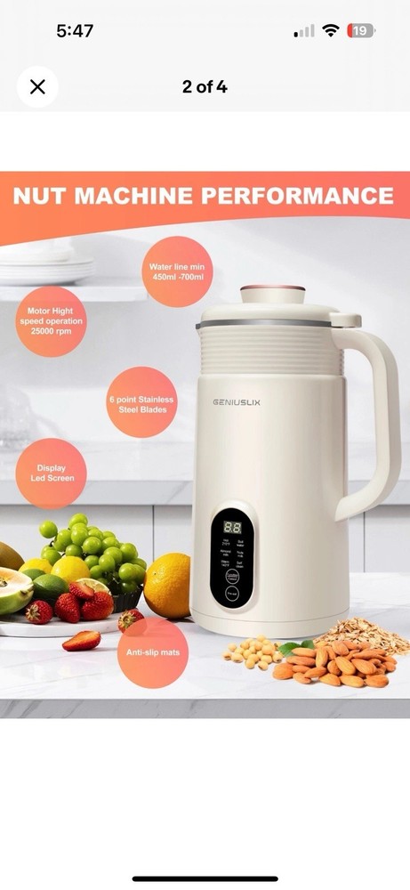 Geniuslix Automatic Vegan Nut Milk Maker Machine 24 oz Bundle In Box