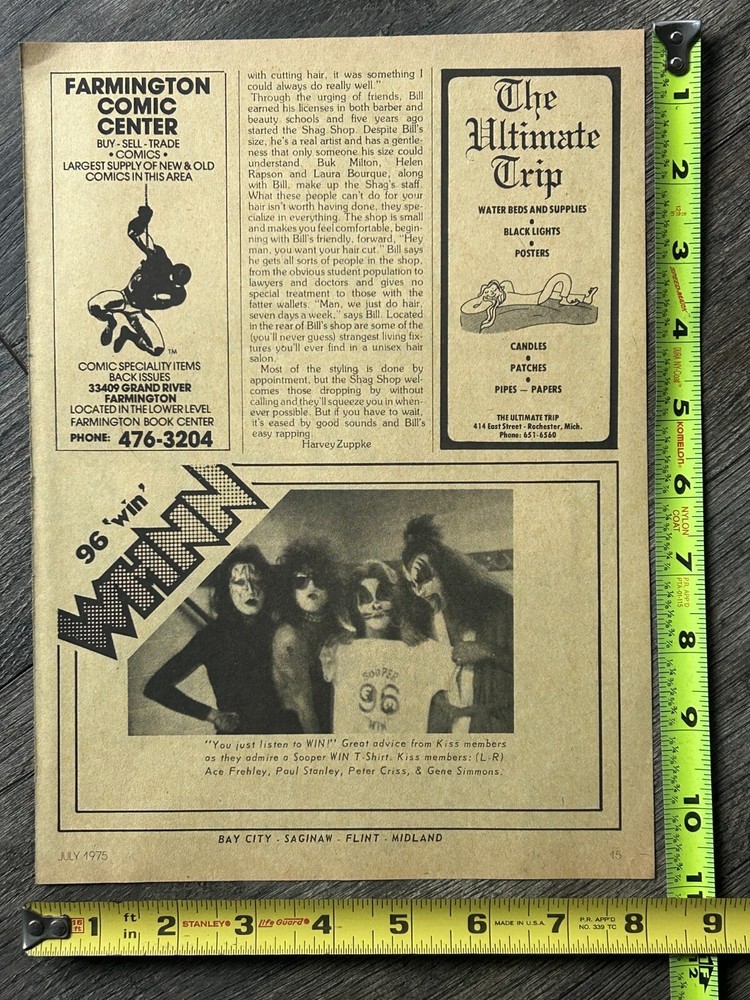 KISS Ad Advert Dressed To Kill Michigan 96 WHNN Radio 1975 Vintage Kiss Aucoin