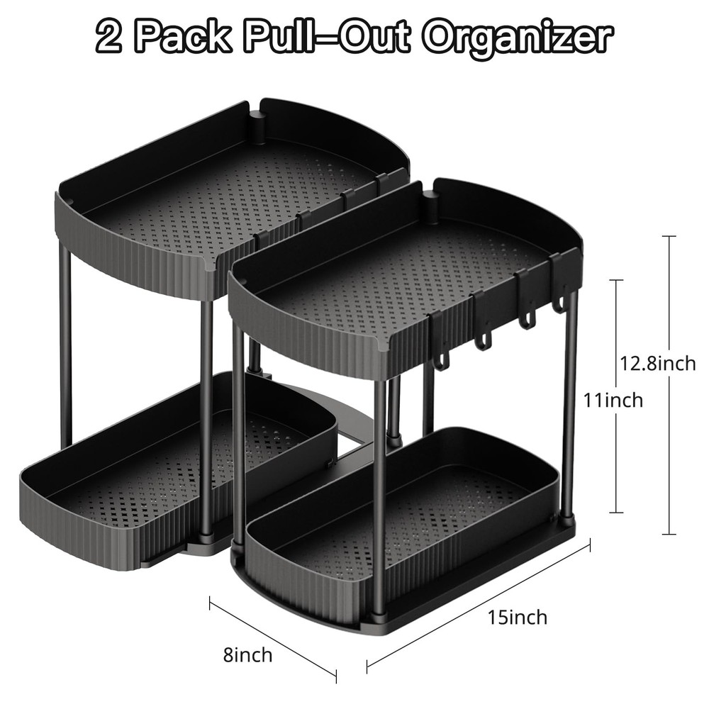 Ukeetap Multi-Purpose Pull-Out Storage Organizers, Under 12.8 Inch, Black