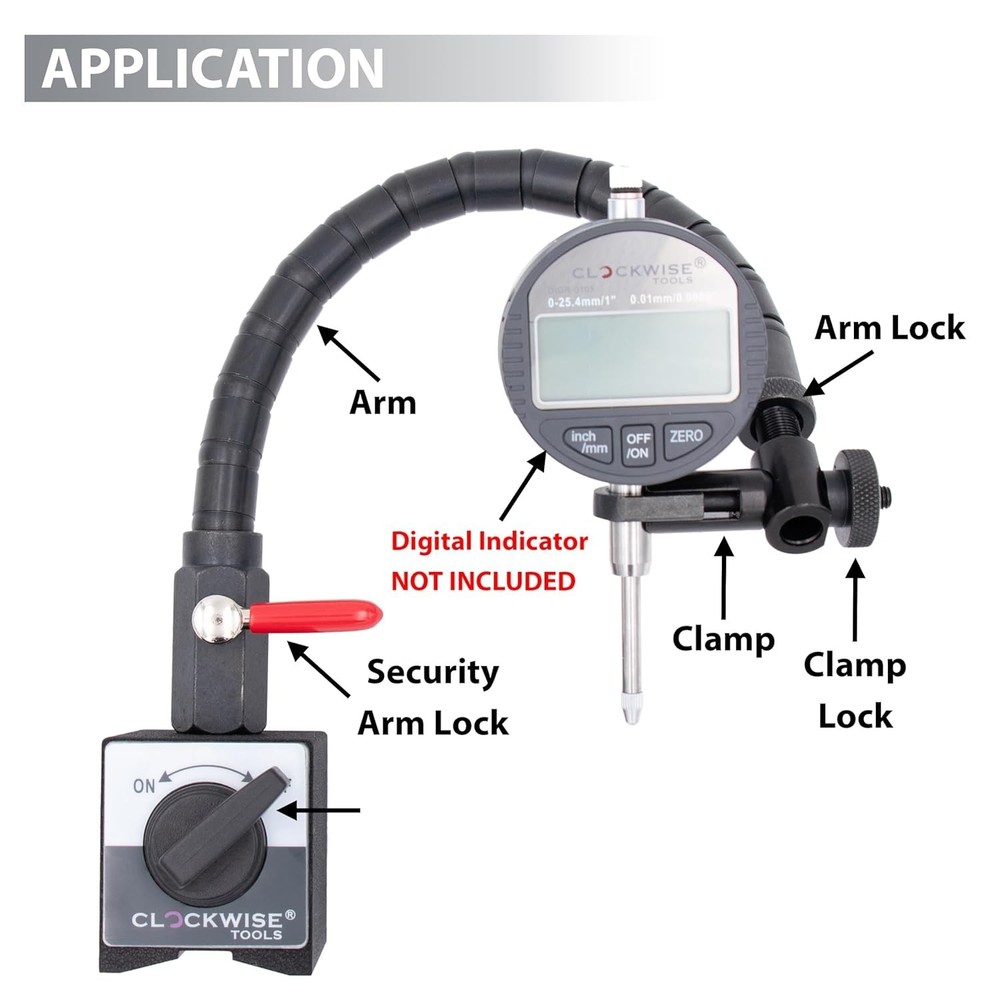 Powerful Magnetic Base with Adjustable Arm for Precision Dial Indicator Use