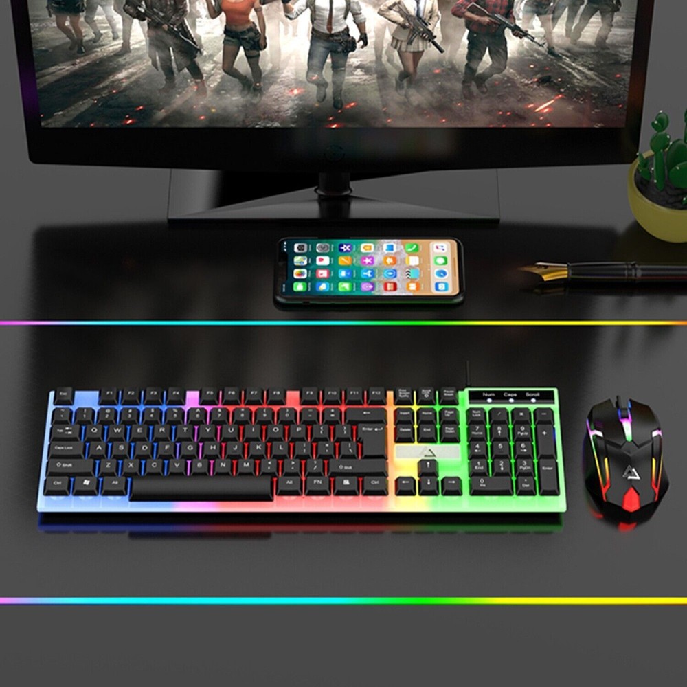 Gaming Keyboard And Mouse LED Light Backlit Mechanical Feel For Computer Desktop
