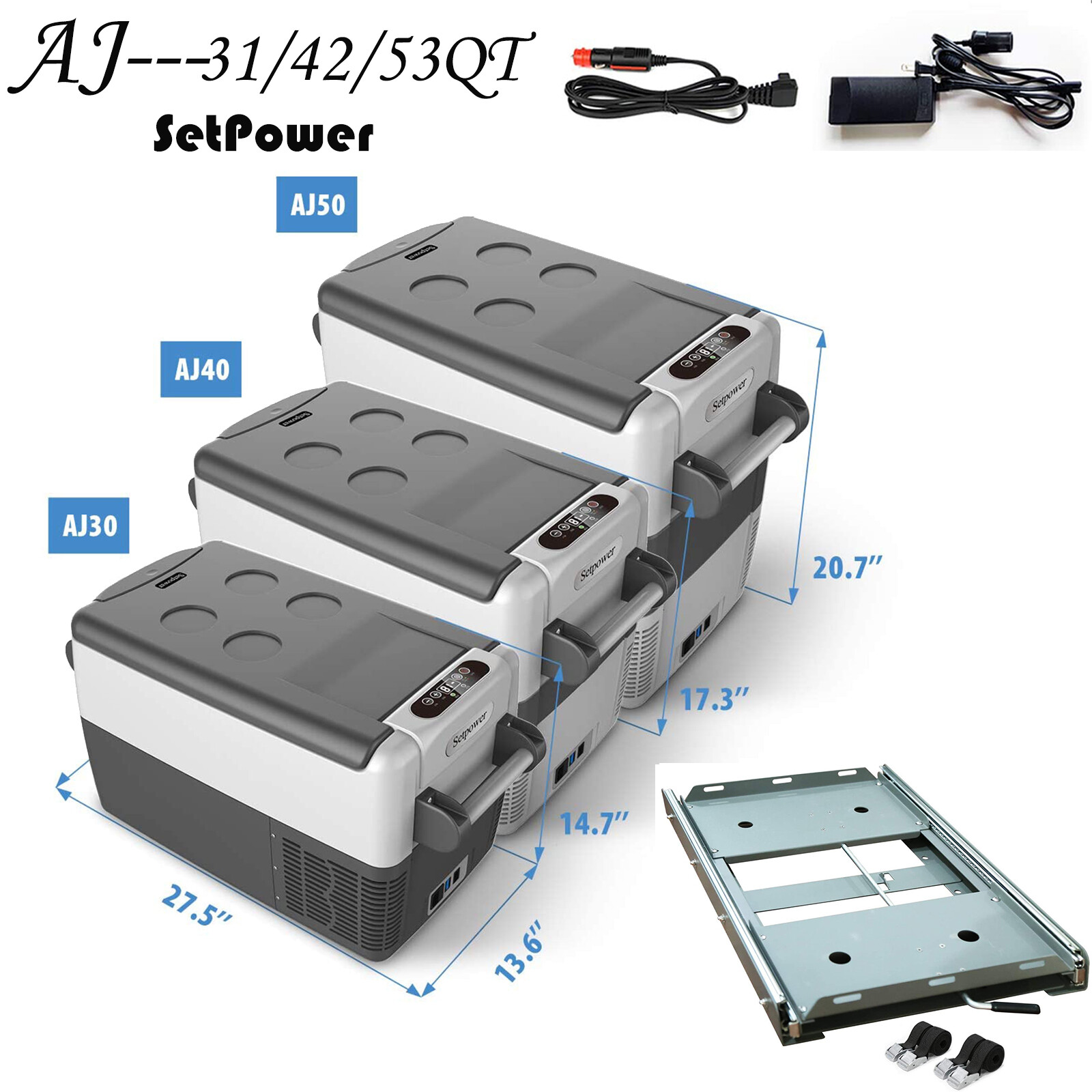 SetPower 31/42/53QT Truck Refrigerator 12V Portable Fridge Freezer With Slide