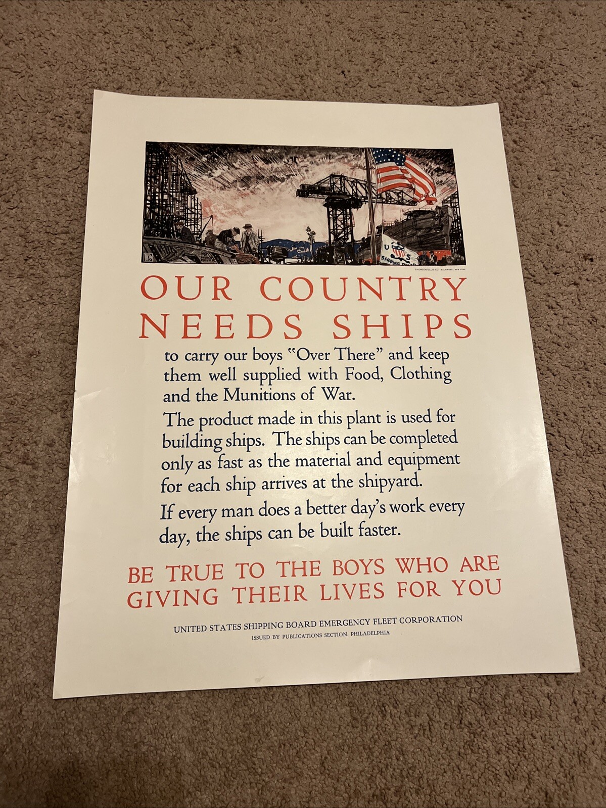 WWI Poster Our Country Needs Ships Original