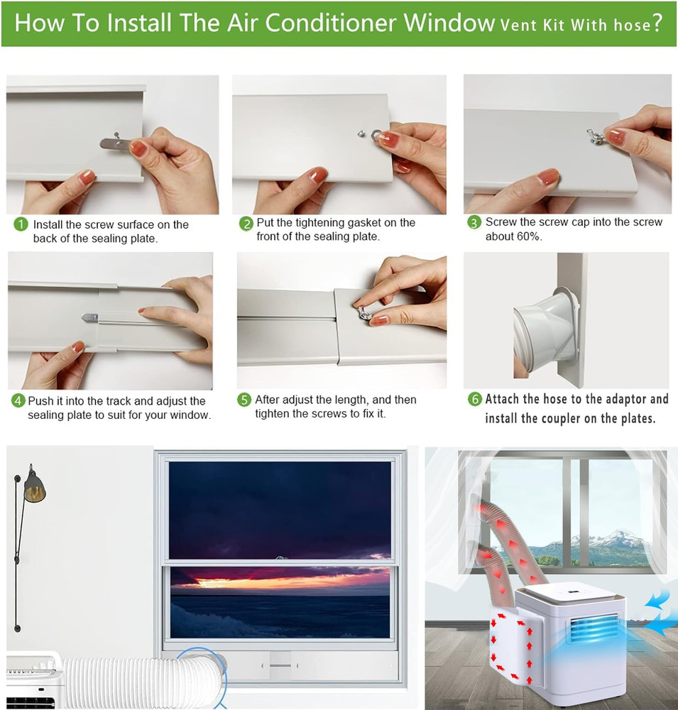 Portable AC Window Vent Kit, Adjustable Vertical/Horizontal Sliding Window Kit P