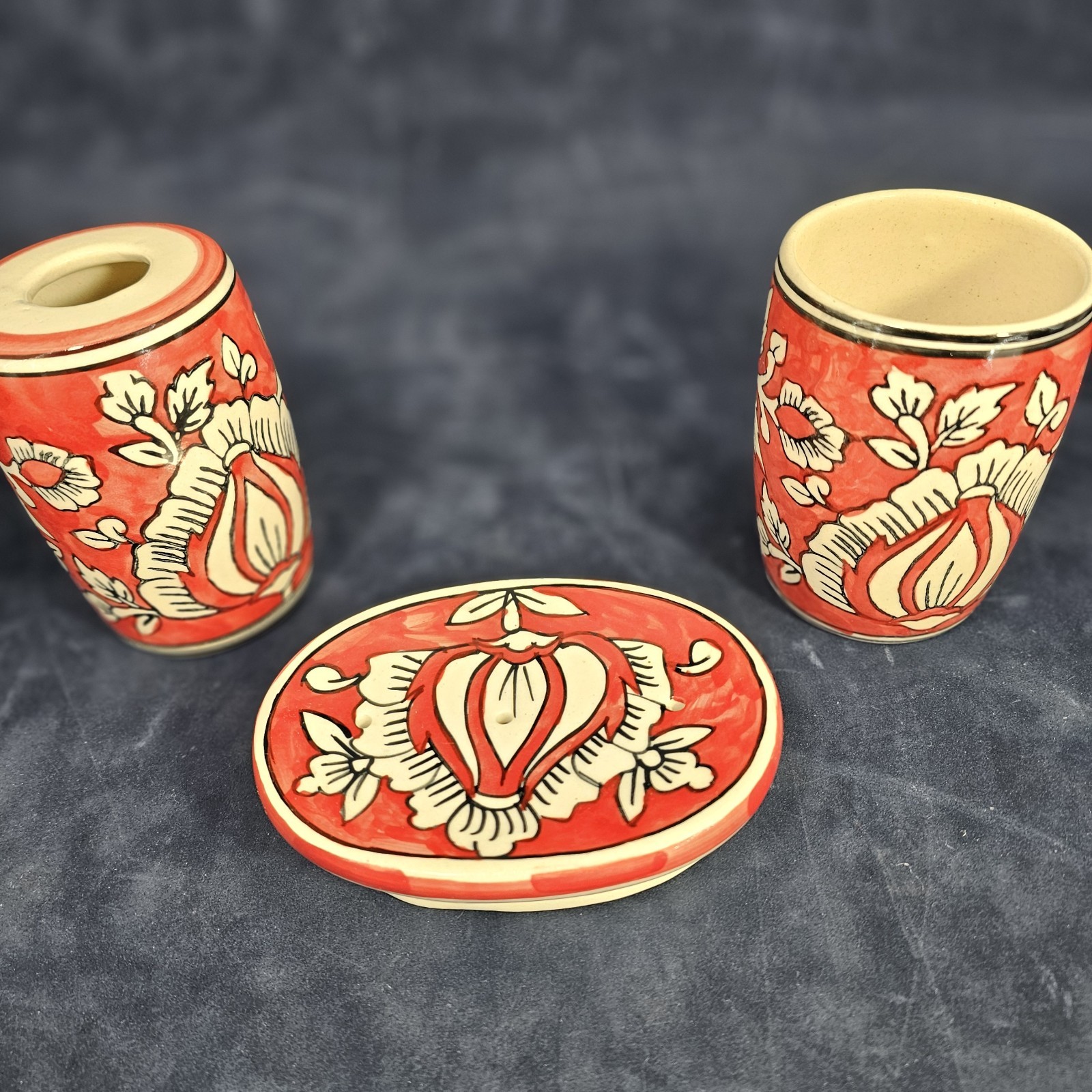 bathroom accessories Hand Painted Ceramic Tooth Brush Soap Drinking Cup India